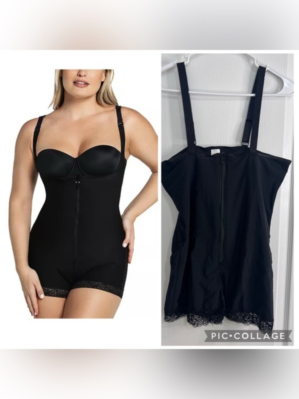Top melon Black Lace-Trim Zip Front Shapewear shorts  Top - 3XL